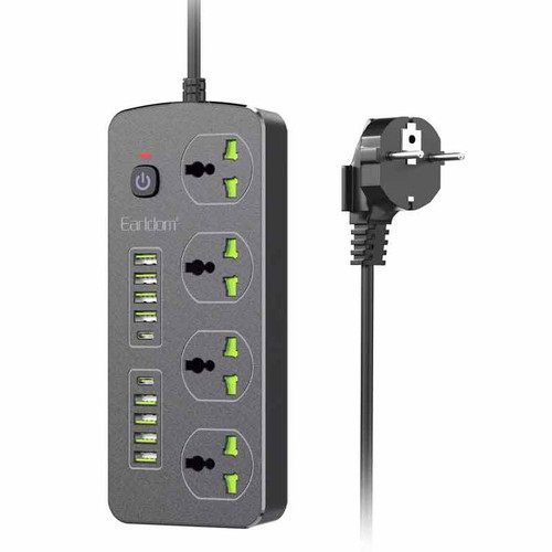 چند راهی 4 خانه برق ارت دار هوشمند ارلدام ES-SC11 با کابل 2 متری + شارژر USB و Type-C