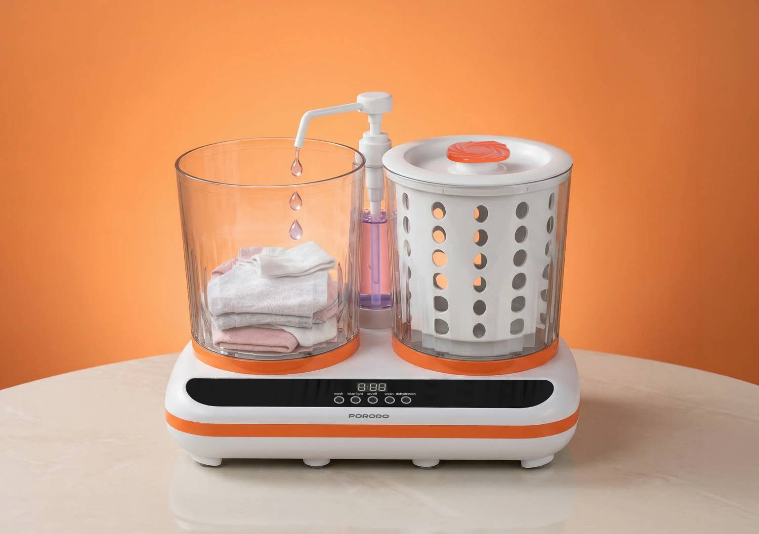 مینی لباس‌شویی و خشک‌کن شارژی پرودو مدل Launder Twin HP200 | قابل حمل، مناسب سفر و لباس نوزاد